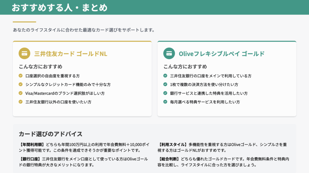 Oliveゴールド 三井住友ゴールドNL 比較_ver2